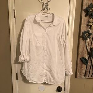 Long sleeve white button down shirt.